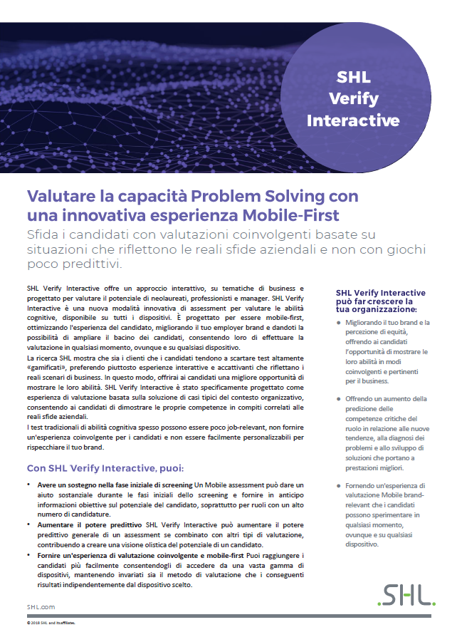 SHL Verify Interactive | Assessment delle Abilità Cognitive SHL Verify Interactive | Assessment delle Abilità Cognitive
